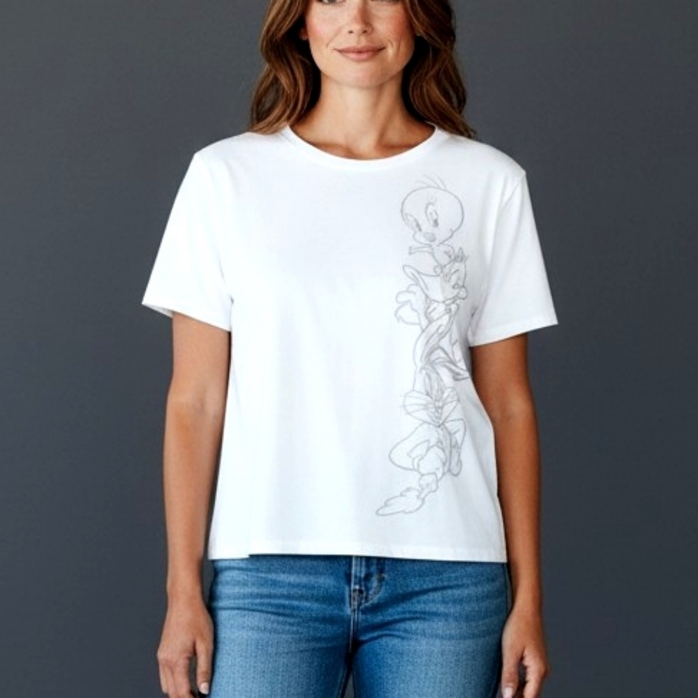 Vtg JERRY LEIGH 1990S Looney Tunes Cartoon Cropped Tee
